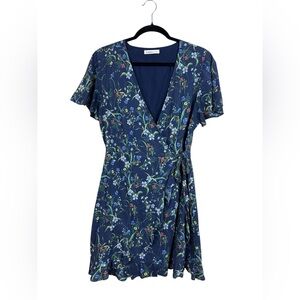 CC Double 0 | Thailand Wrap Dress XL Navy Floral Ruffle Hem
